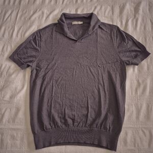 Suitsupply men's XL 100% Merino dark taupe short sleeve ribbed cuff and waist